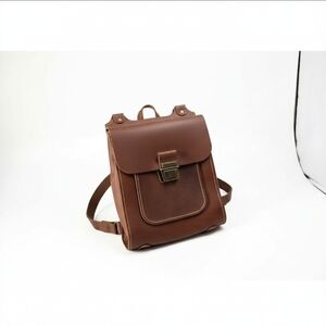 Genuine Leather Flap Backpack Vintage Full Grain Satchel Travel Rucksack Brown